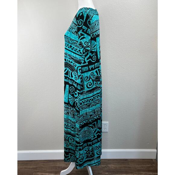 Jostar Aqua Black Aztec Tribal Pullover Short Sleeve Midi T-Shirt Dress Small - Picture 8 of 15